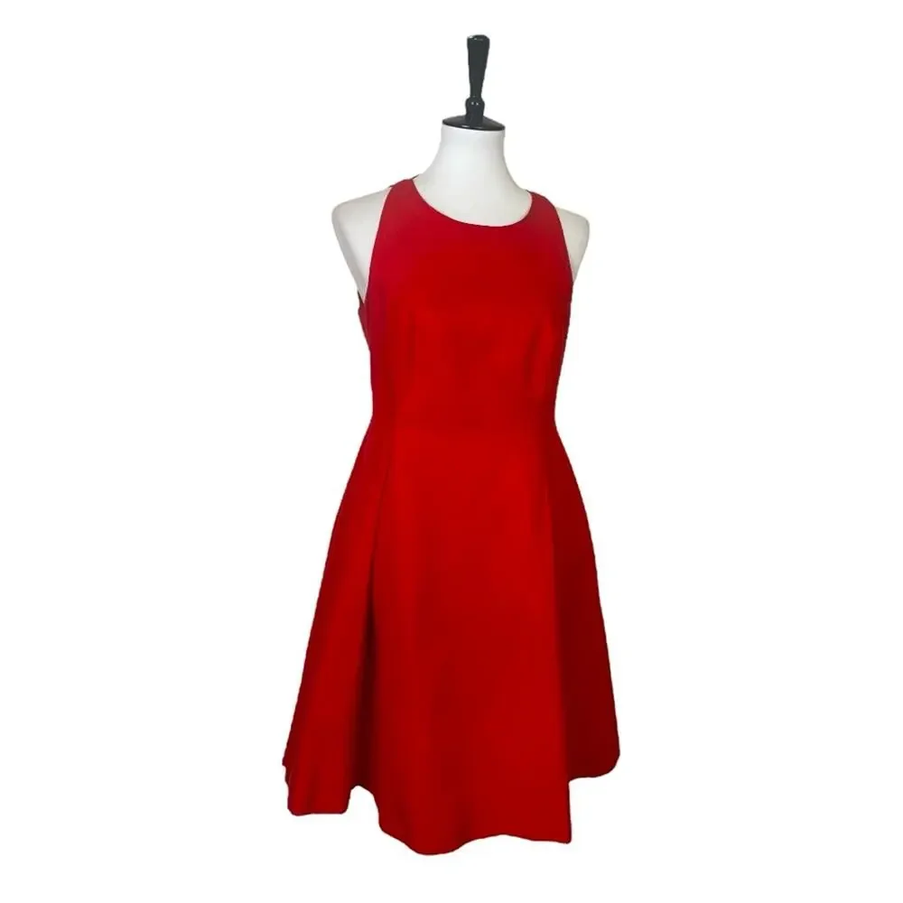 Kate Spade Dress Fit Flare Round Neck Cherry Red Cotton Silk Women’s Size 10